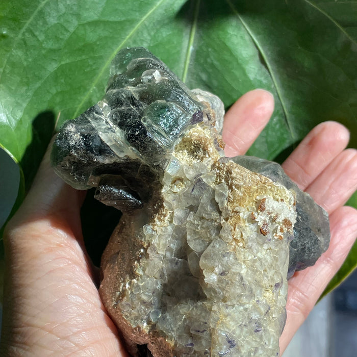 Green and Light Purple Fluorite on Feldspar Matrix with Mica and Black Tourmaline, Erongo Region , Namibia, Namibian Mineral