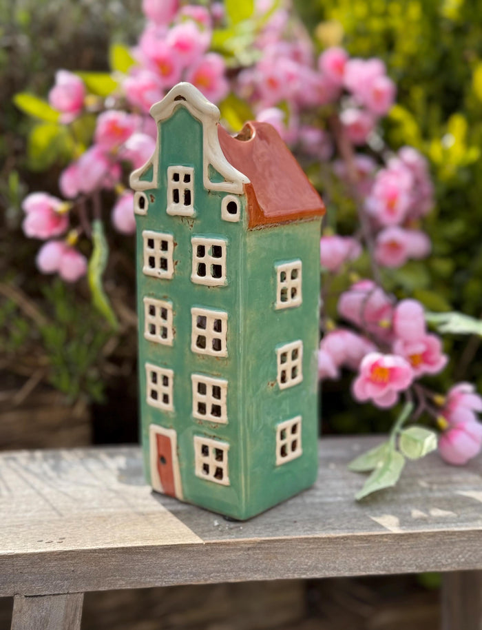 Green Ceramic Dutch House Tealight Holder