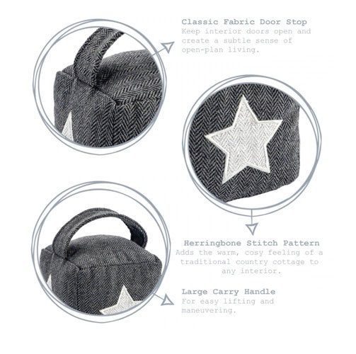 Grey Heart Door Stop - Grey Herringbone