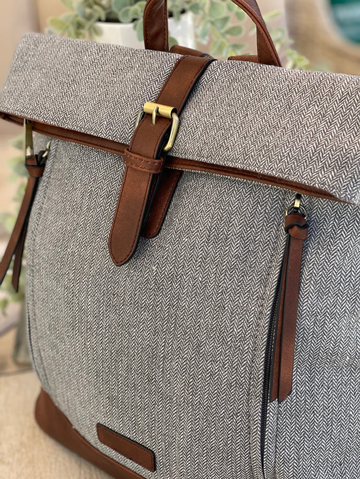 Grey Herringbone Rucksack/Backpack
