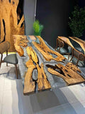 Grey Pearl Resin Art Dining table | Luxury Wooden Dining Table with legs - Pacific Resin Art