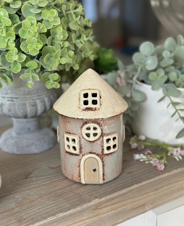 Grey Round Heart Tea Light House