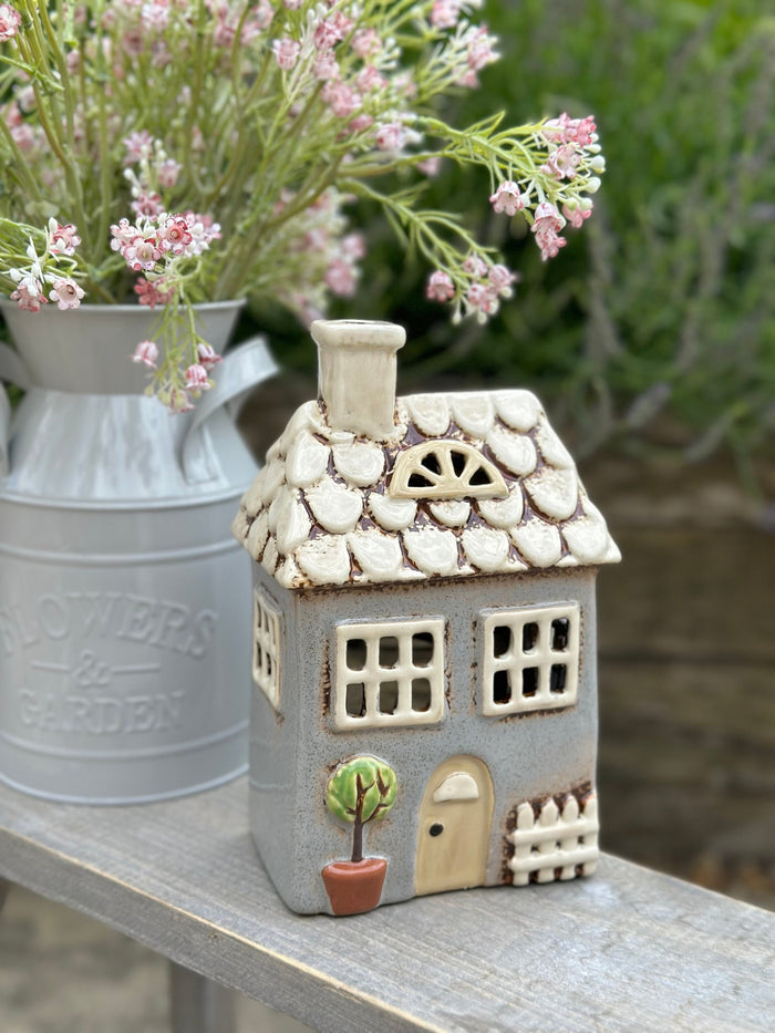Grey Traditional Village Garden House Candle Holder