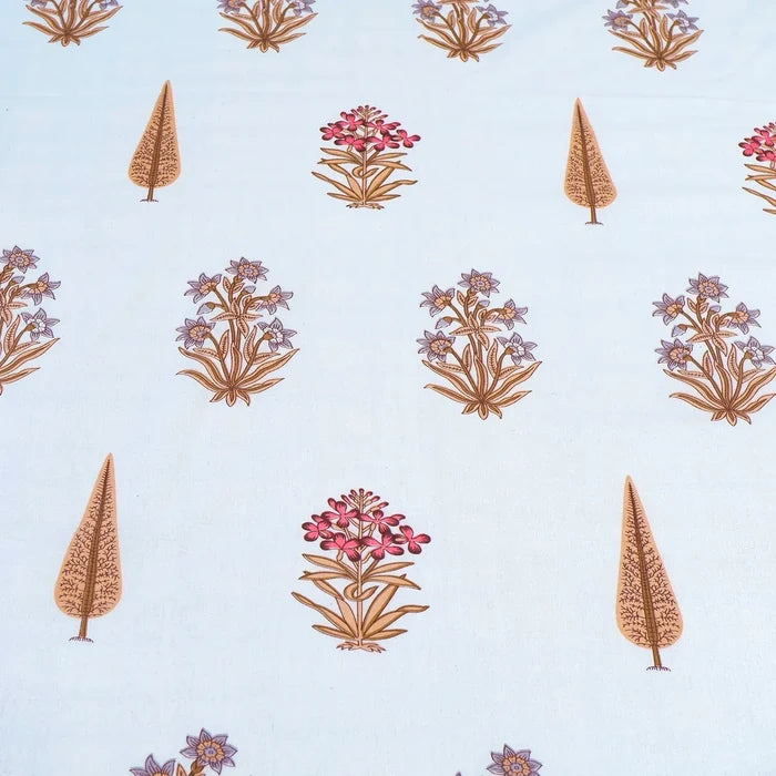 Hand Block Printed Cotton Bedding Set  of 5 Pieces - Floral Leaf Motif (90x108 inches)