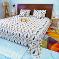 Hand Block Printed Cotton Bedding Set  of 5 Pieces -Blue Floral Jaal (90x108 inches)