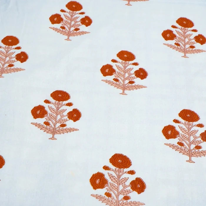 Hand Block Printed Cotton Bedding Set  of 5 Pieces- Red Floral Buta (90x108 inches)