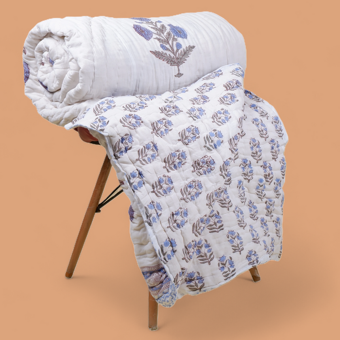 Hand Block Printed Mulmul Cotton Quilt - Hena - Tarvik