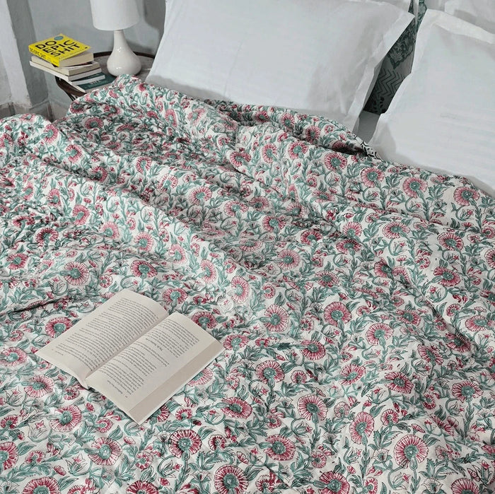 Hand Block Printed Mulmul Cotton All season Quilt - Saniya (90X108 Inches)