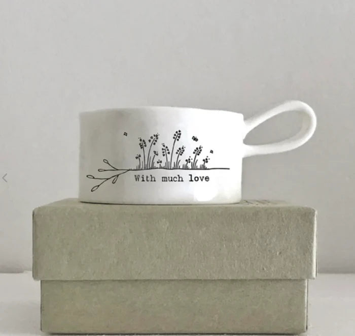 Handled "With Much Love" Porcelain Tea light Holder