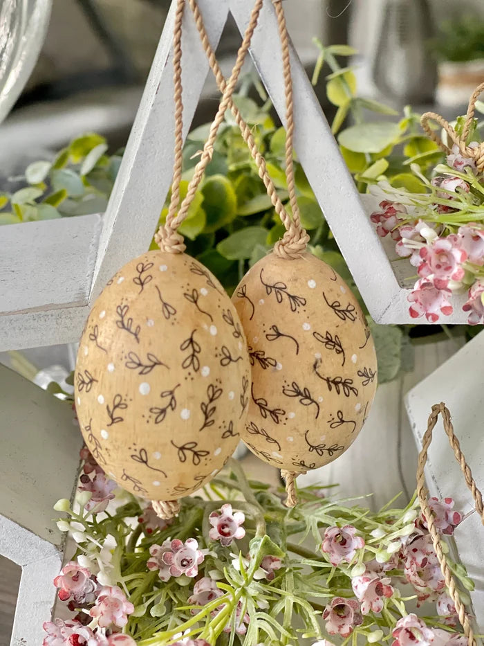 Hanging Wooden Egg - Leaves