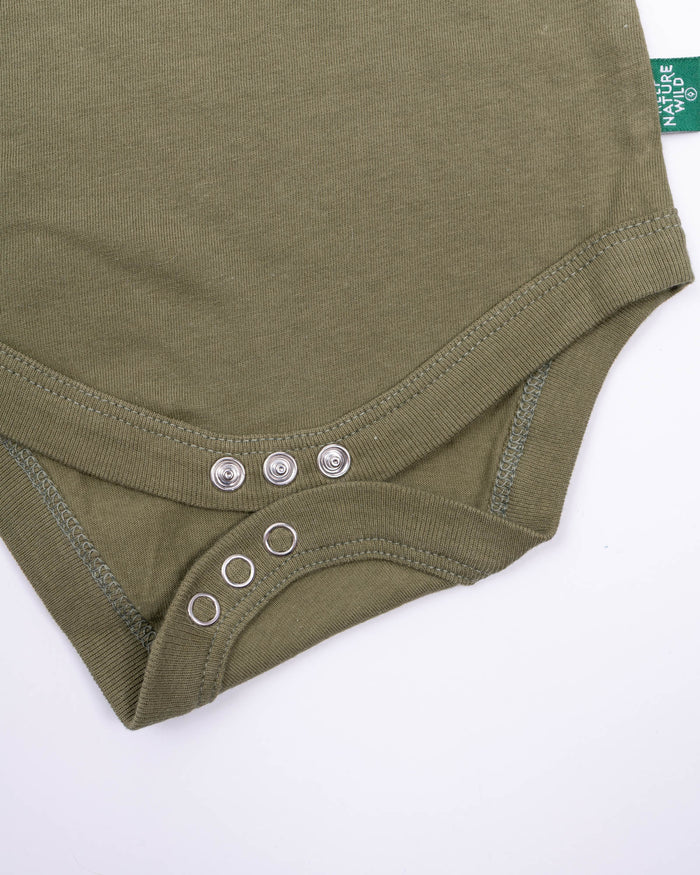 Happy Camper Bear Baby Bodysuit | Olive