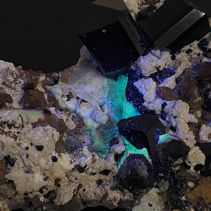 Self-Standing Black Tourmaline Crystal with Feldspar and Hyalite , from Erongo Mountain, Erongo Region, Namibia
