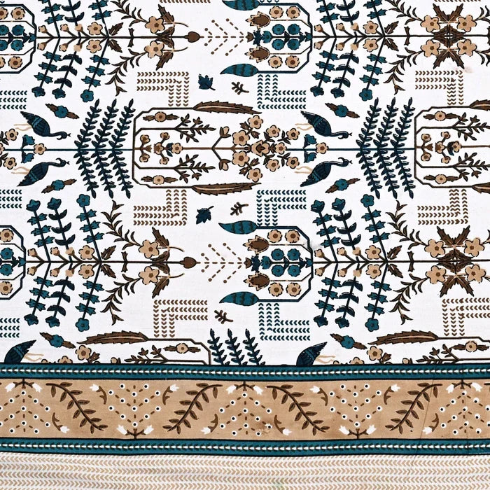 Jaipuri Cotton Double Bedsheet – Beige & Blue Mughal Print (90x108 inches)