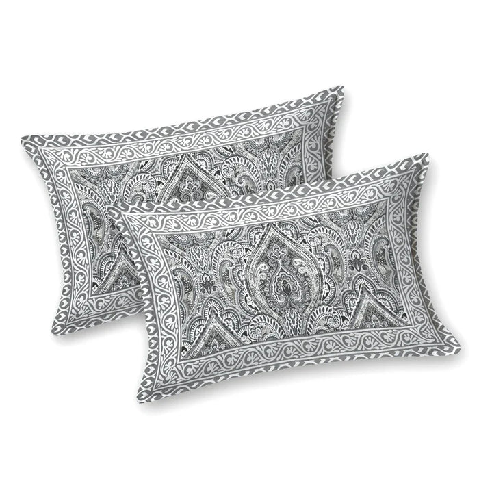 Jaipuri Cotton Double Bedsheet – Black & White Paisley (90x108 inches)