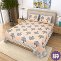 Jaipuri Cotton Double Bedsheet – Peach & Blue Tree Motif (90x108 inches)