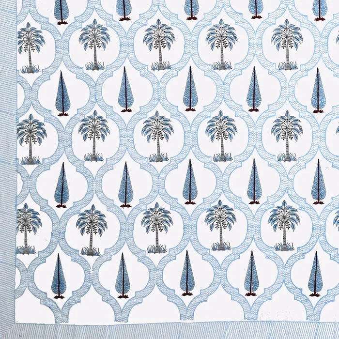 Jaipuri Cotton Double Bedsheet Set - Blue Leaf Motif (108x108 inches)