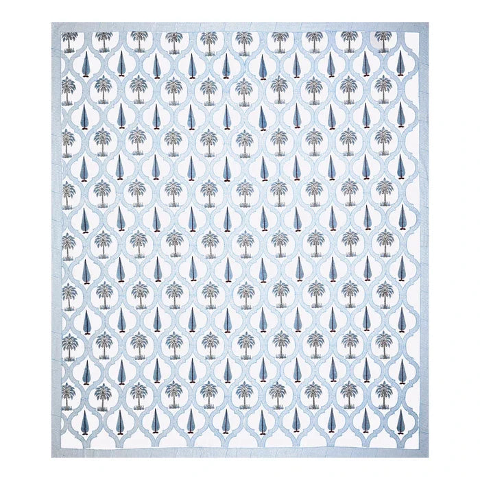 Jaipuri Cotton Double Bedsheet Set - Blue Leaf Motif (108x108 inches)