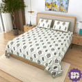 Jaipuri Cotton Double Bedsheet Set - Green Mughal Jaal (90x108 inches)