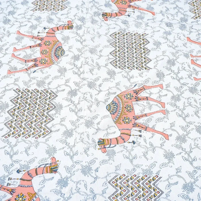 Jaipuri Cotton Double Bedsheet Set - Peach Camel Print (90x108 inches)