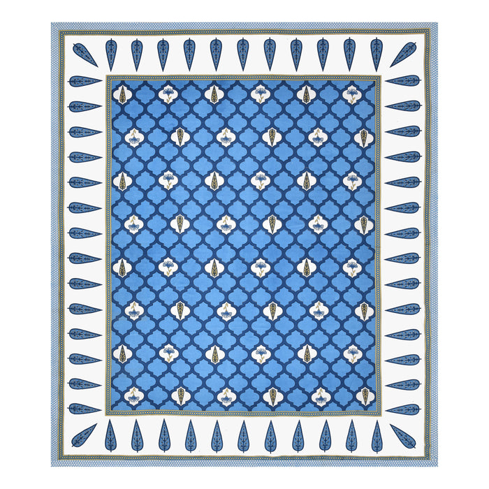 Jaipuri Cotton Double Bedsheet Set – Blue & White Mughal Print (90x108 inches)