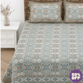 Jaipuri Cotton Double Bedsheet Set – Green & Beige Floral Mughal Print (90x108 inches)