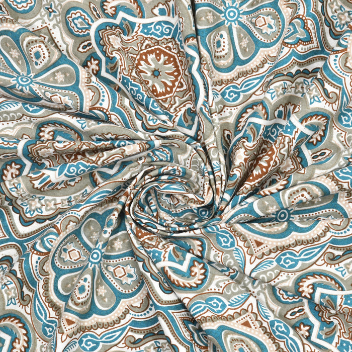 Jaipuri Cotton Double Bedsheet Set – Green & Beige Floral Mughal Print (90x108 inches)