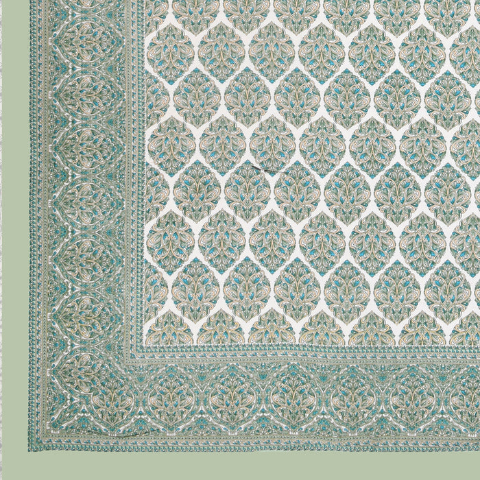 Jaipuri Cotton Double Bedsheet Set – Green & Beige Floral Print (90x108 inches)