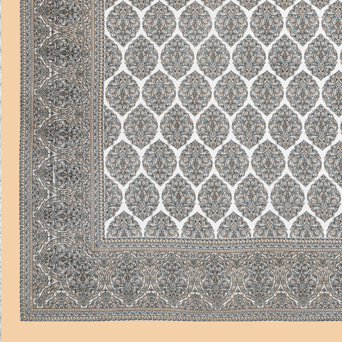 Jaipuri Cotton Double Bedsheet Set –  Grey & Beige Floral Print (90x108 inches)