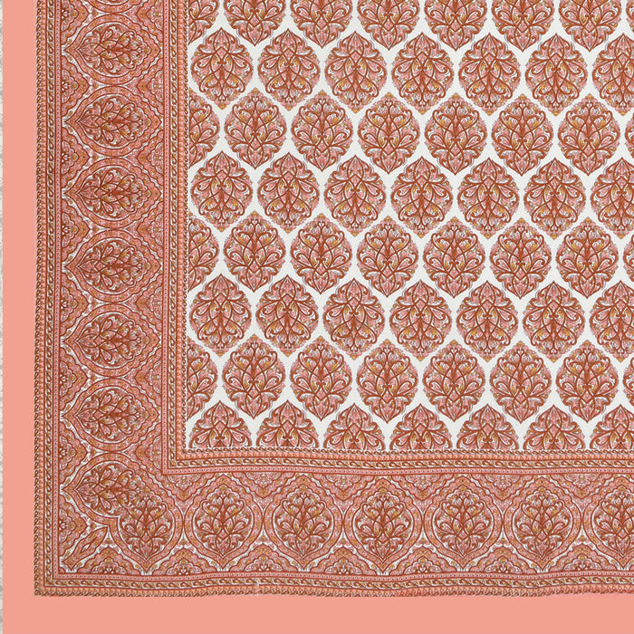 Jaipuri Cotton Double Bedsheet Set – Rust & White Floral Print (90x108 inches)