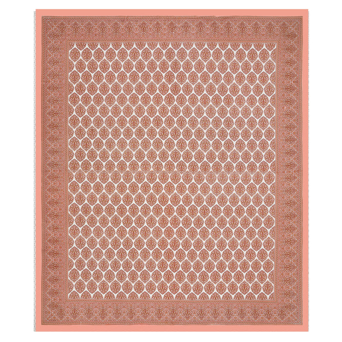 Jaipuri Cotton Double Bedsheet Set – Rust & White Floral Print (90x108 inches)