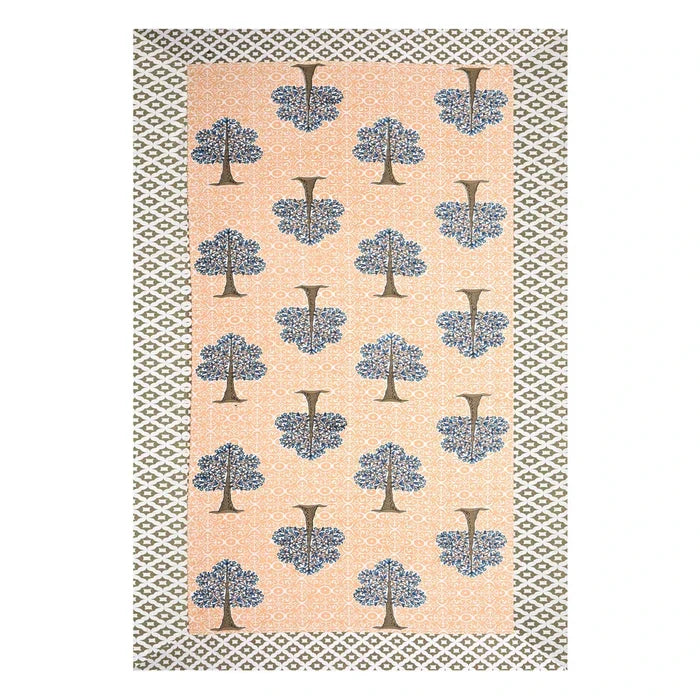 Jaipuri Cotton Single Bedsheet Set - Orange Floral Tree (70X100 inches)