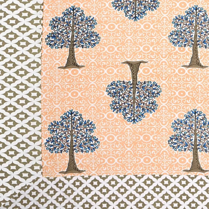 Jaipuri Cotton Single Bedsheet Set - Orange Floral Tree (70X100 inches)
