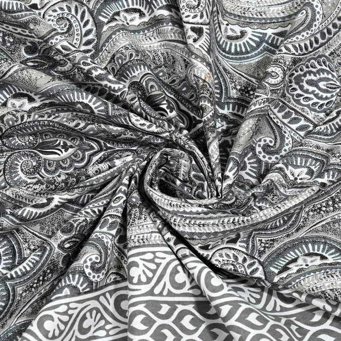 Jaipuri Cotton Single Bedsheet Set – Black & White Paisley Print (70X100 inches)