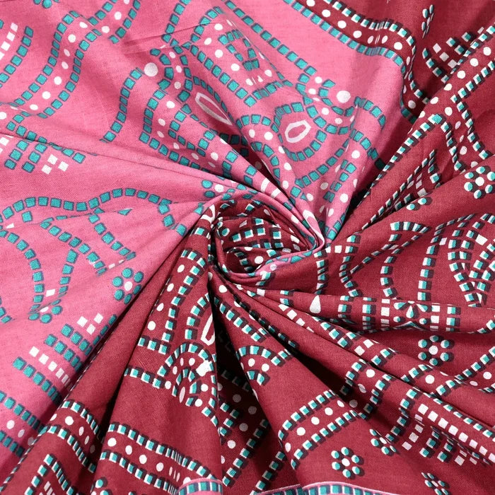 Jaipuri Cotton Single Bedsheet Set – Pink & Maroon Bandhani Print (70X100 inches)
