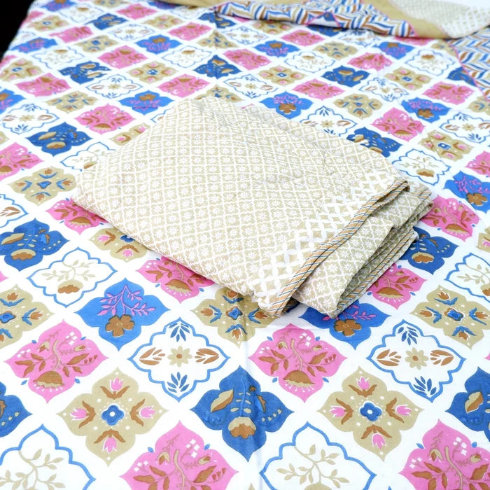 Jaipuri Dohar Blanket (Set of 2) | 100% Mulmul Cotton | Block Print | Single Bed - Neelam
