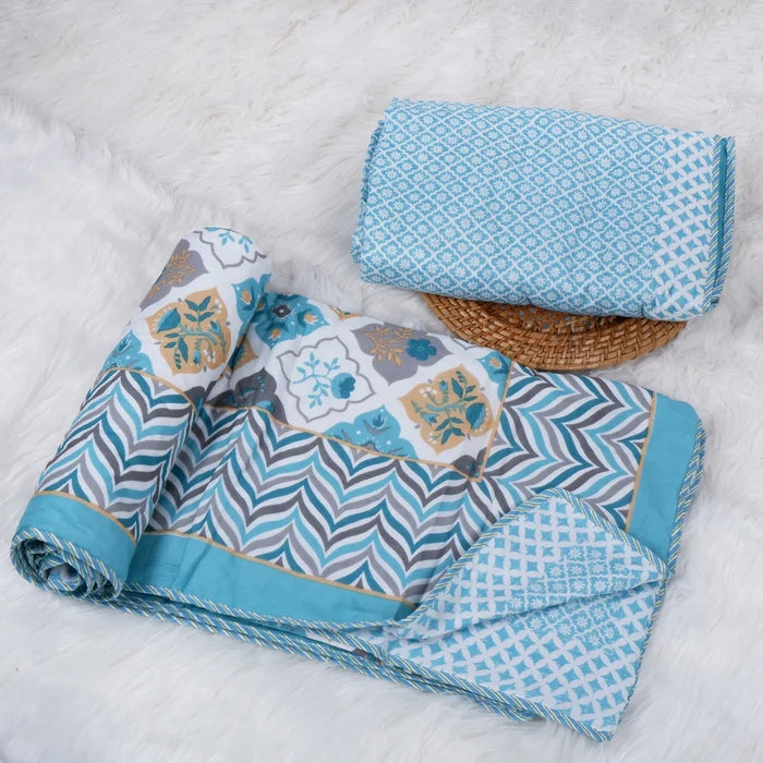 Jaipuri Dohar Blanket (Set of 2) | 100% Mulmul Cotton | Block Print | Single Bed - Tabu