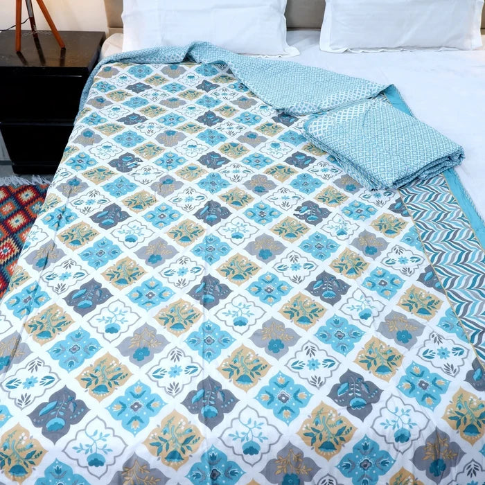 Jaipuri Dohar Blanket (Set of 2) | 100% Mulmul Cotton | Block Print | Single Bed - Tabu