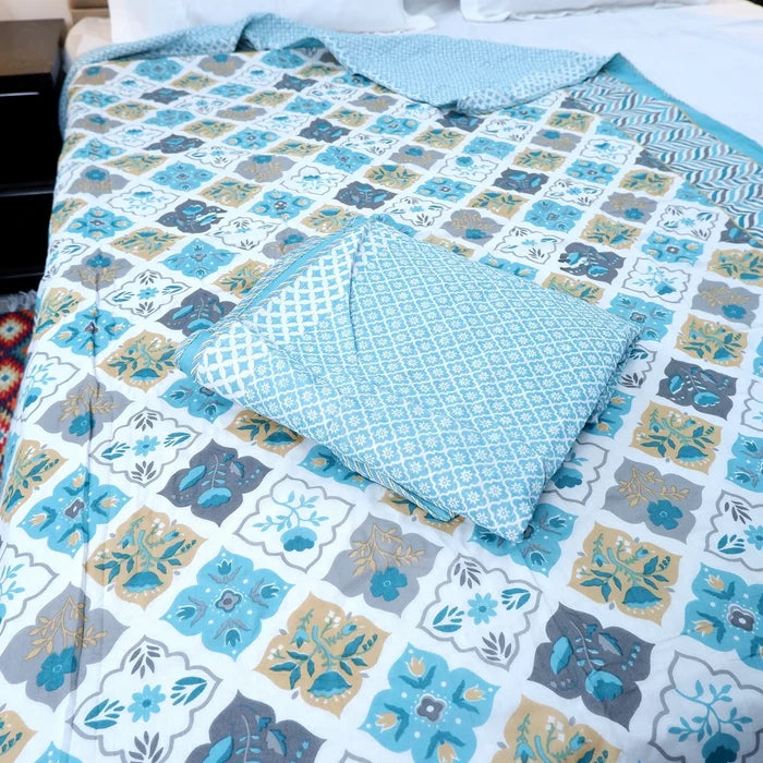 Jaipuri Dohar Blanket (Set of 2) | 100% Mulmul Cotton | Block Print | Single Bed - Tabu