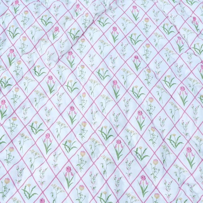 Jaipuri cotton quilts double bed featuring delicate floral patterns in a diamond layout