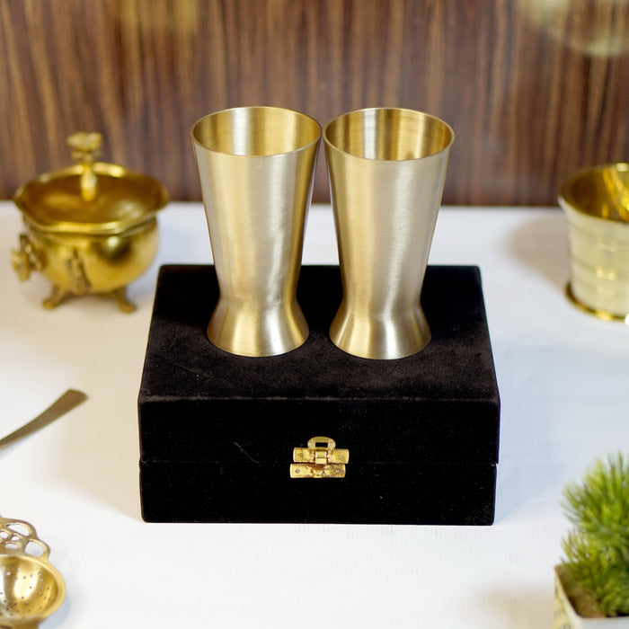 Bronze / Kansa Lassi Glass with Velvet Box ( Set of 2 ) - Brass Globe -