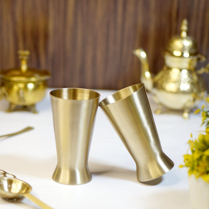 Kansa Lassi Glass Set with Velvet Box - Brass Globe