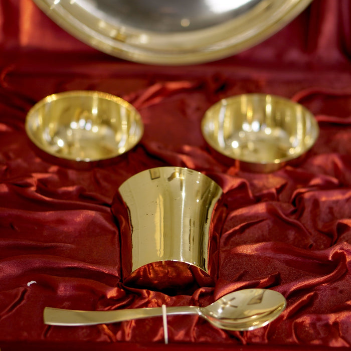 Kansa set with velvet box in matte and glossy finish - Brass Globe -