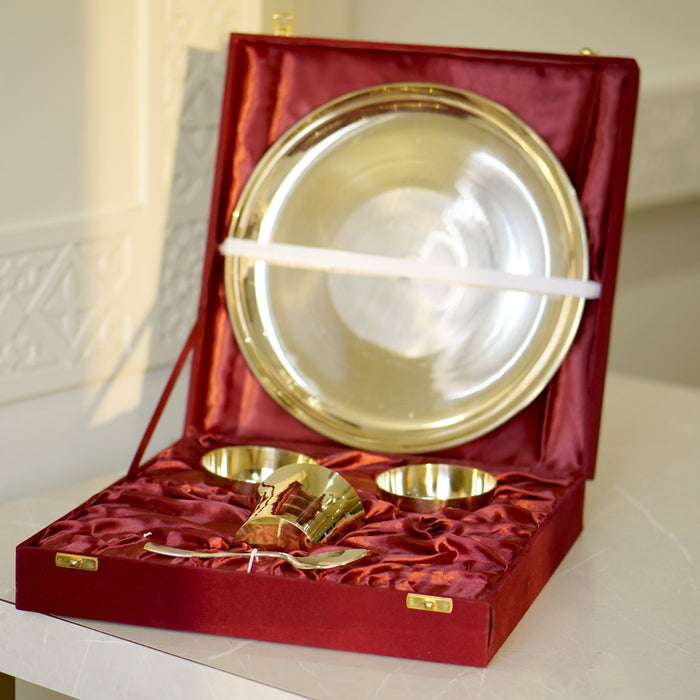 Kansa set with velvet box in matte and glossy finish - Brass Globe -