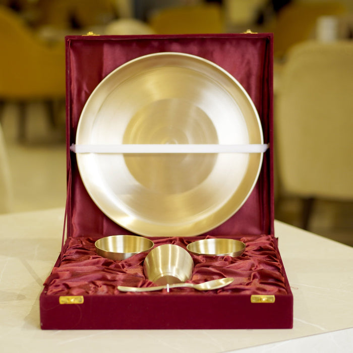 Kansa set with velvet box in matte and glossy finish - Brass Globe -