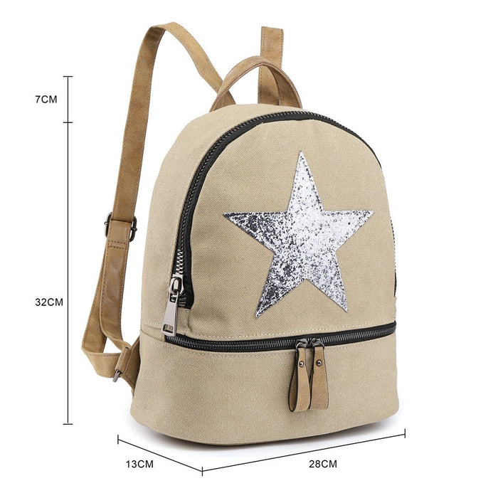 Khaki Canvas Rucksack/Backpack with Silver Star