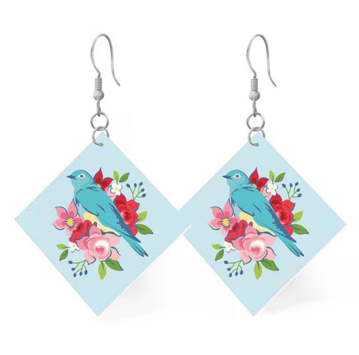 LEATHER SQUARE EARRINGS BLUEBIRD