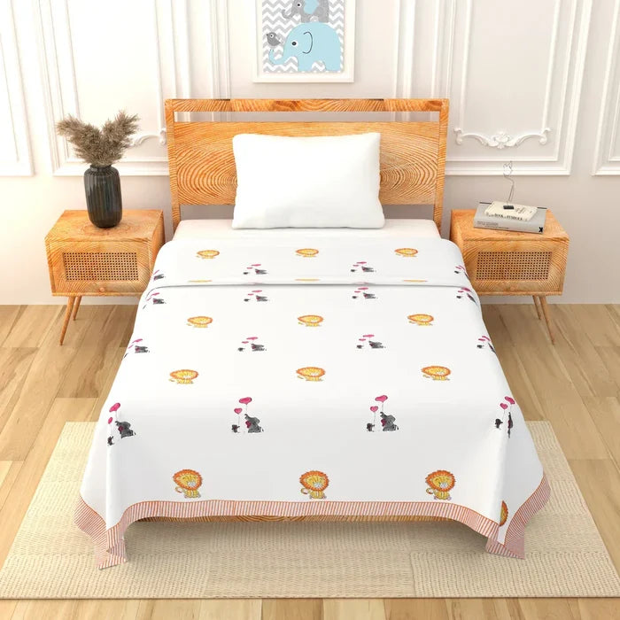 Lion & Elephant Printed Kids Cotton Dohar - Single Bed Size (40x60 Inches)