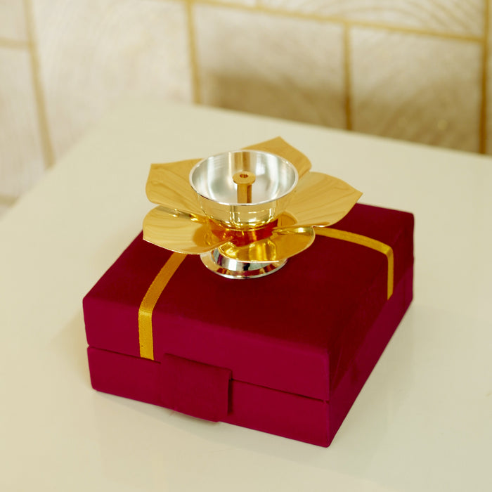 Lotus Diya / Deepak with Velvet Box - Brass Globe