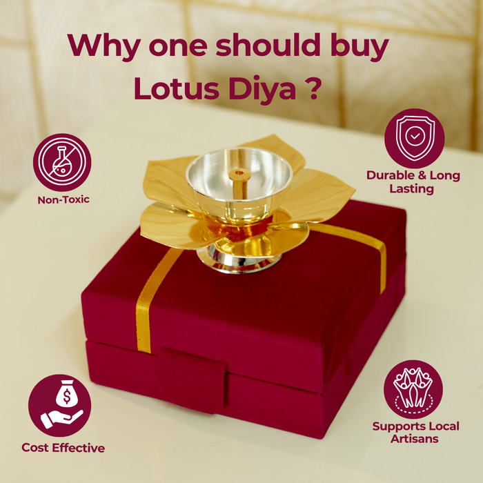 Lotus Diya / Deepak with Velvet Box - Brass Globe