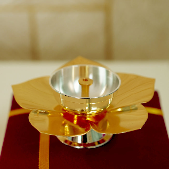 Lotus Diya / Deepak with Velvet Box - Brass Globe